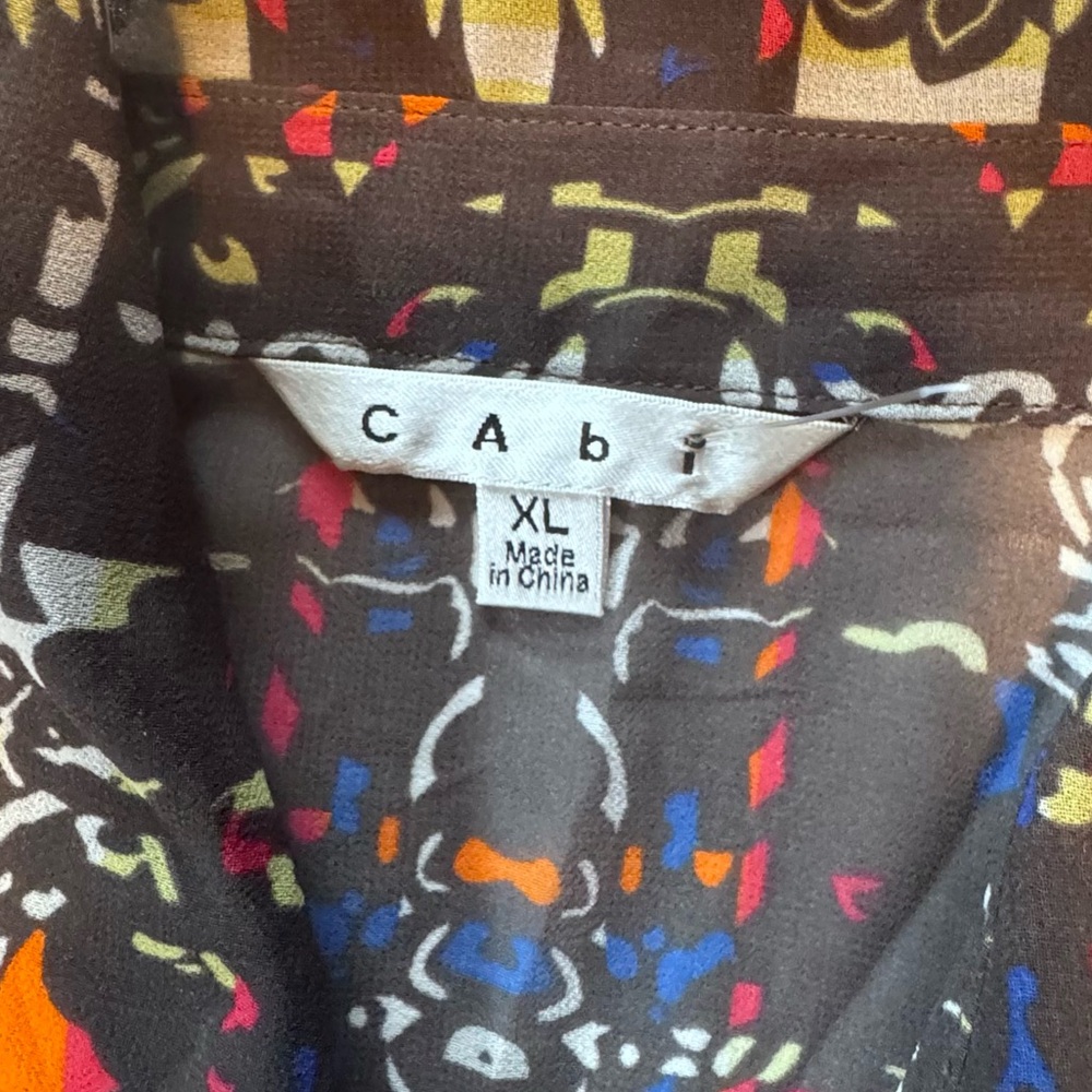 CABi XL Sheer Abstract Print Button Down Blouse Multicolor Career Top - Picture 8 of 12